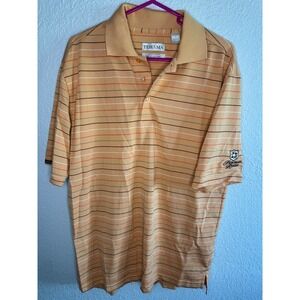 STRIPED Tehama Polo Shirt Mens Medium Orange Excellent